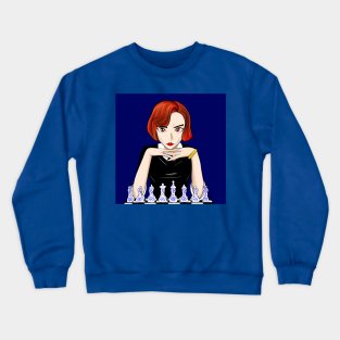 queens gambit in chess thinking, beth harmon art Crewneck Sweatshirt